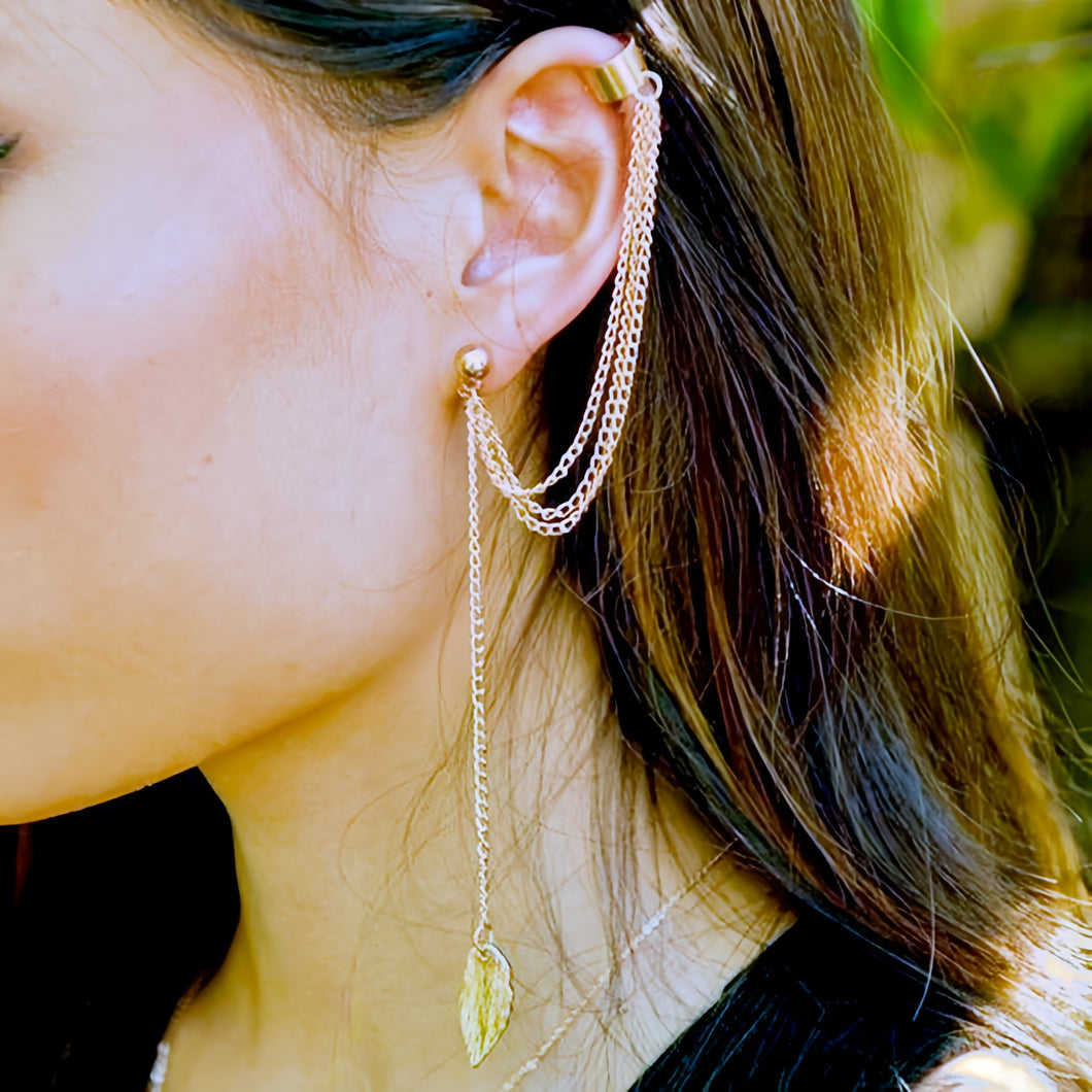 2 Pcs Leaf Design Ear Clip Earring