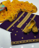 3 Pcs Women's Unstitched Cotton Lawn Embroidered Suit