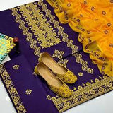 3 Pcs Women's Unstitched Cotton Lawn Embroidered Suit